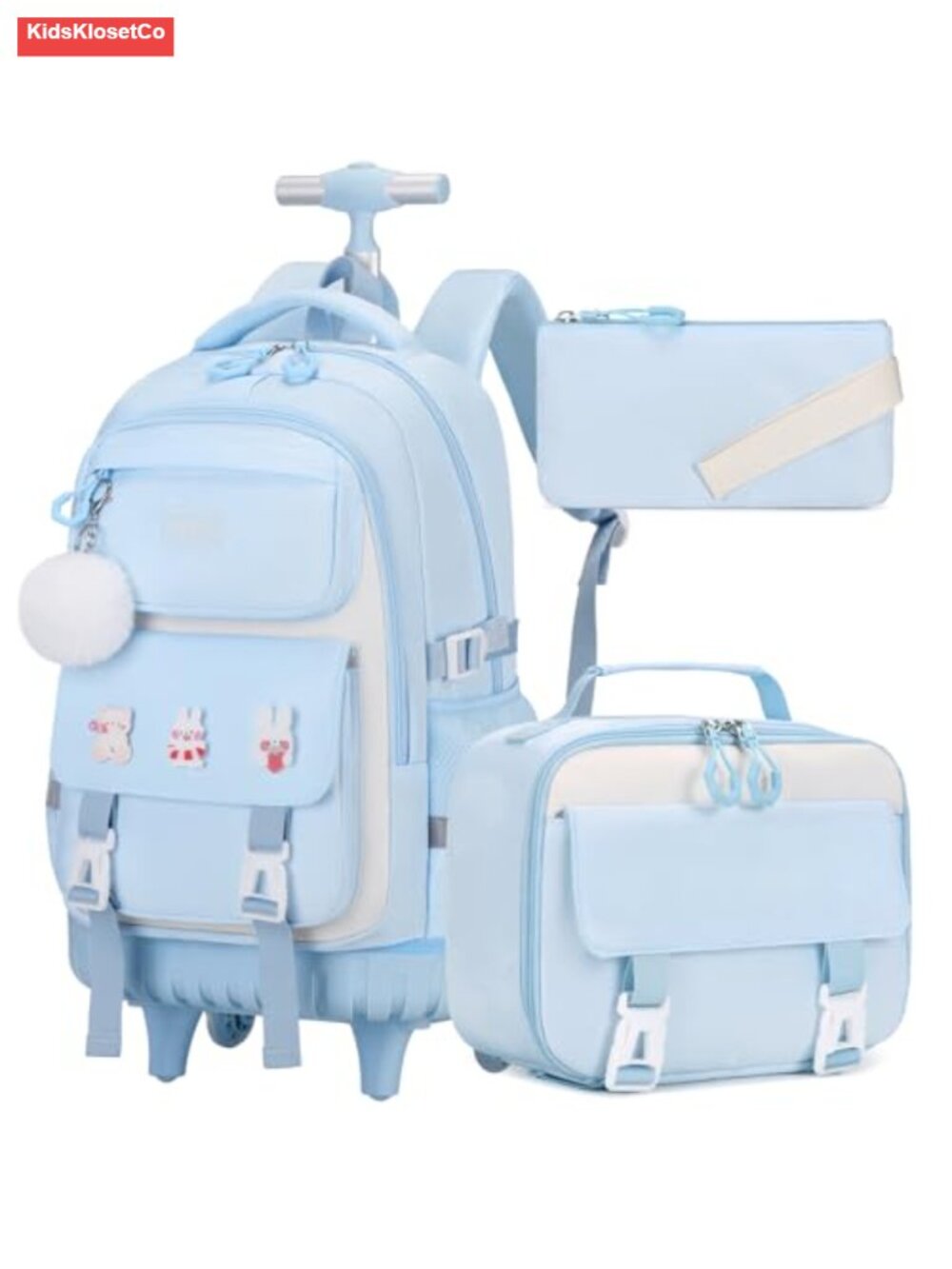 Kids Rolling Backpack with Wheels 3-Piece Set Nylon Water-Resistant School Bag